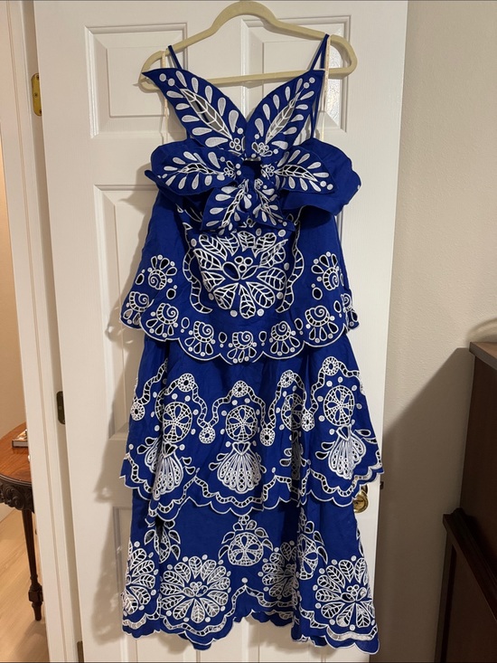 FARM Rio Dresses & Skirts - FARM Rio Royal Blue and White Embroidered Tiered Dress